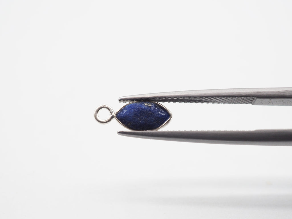Lapis Silver Bezel 7x4mm , Single Connector, 925 Sterling Silver