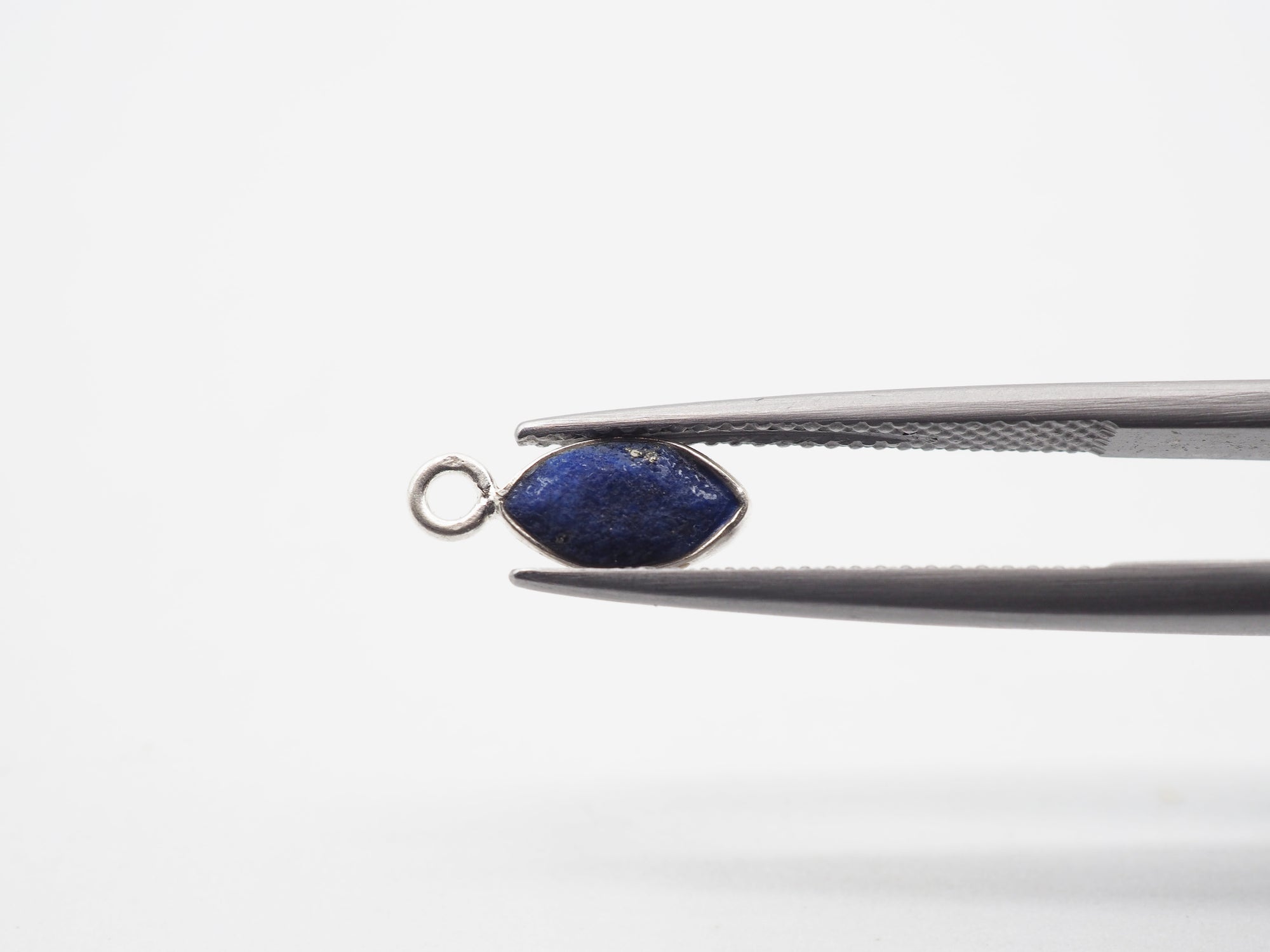 Lapis Silver Bezel 7x4mm , Single Connector, 925 Sterling Silver