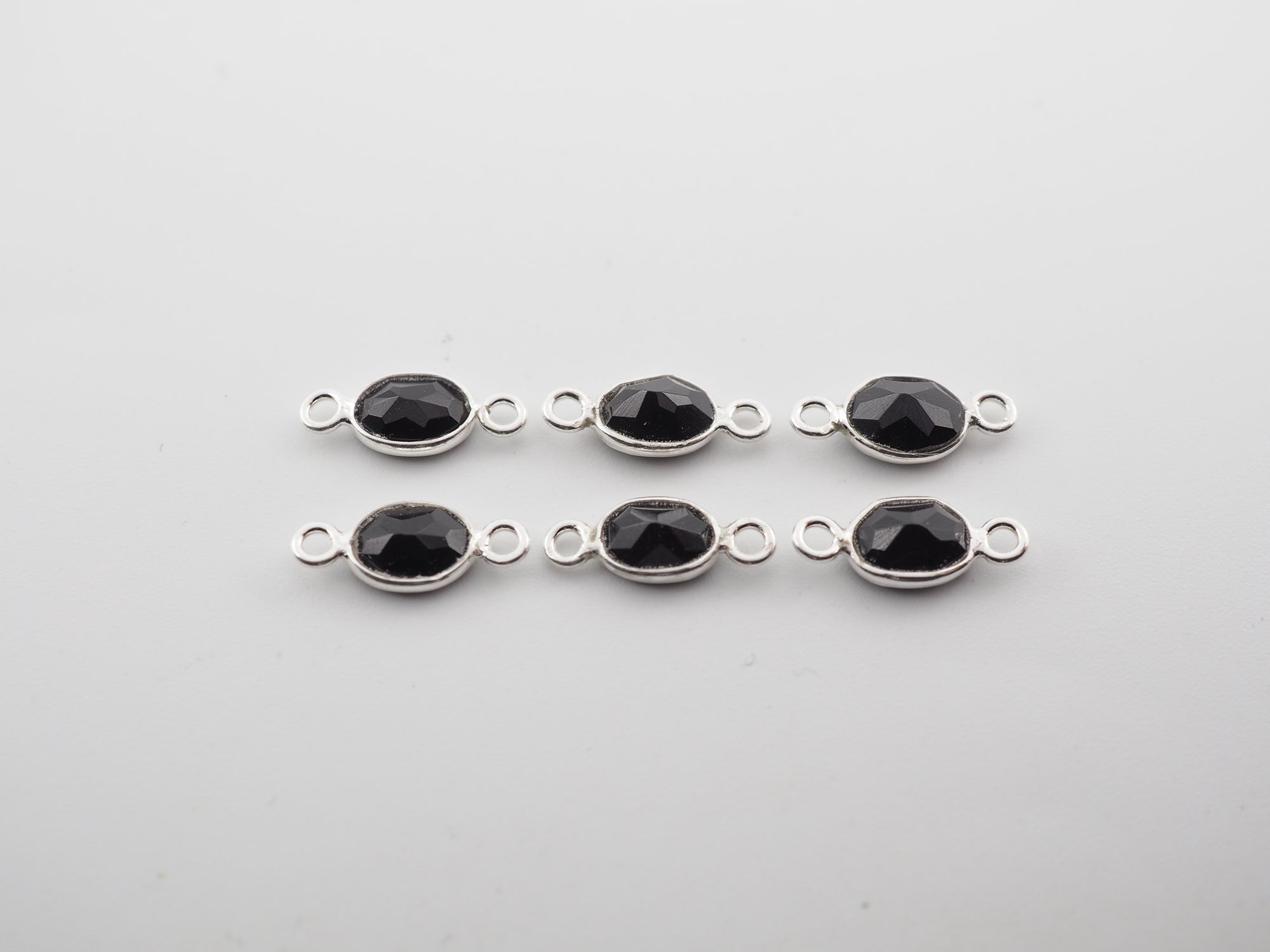 Black Onyx Silver Bezel 7x5 mm, Double Connector, Black Onyx Charm
