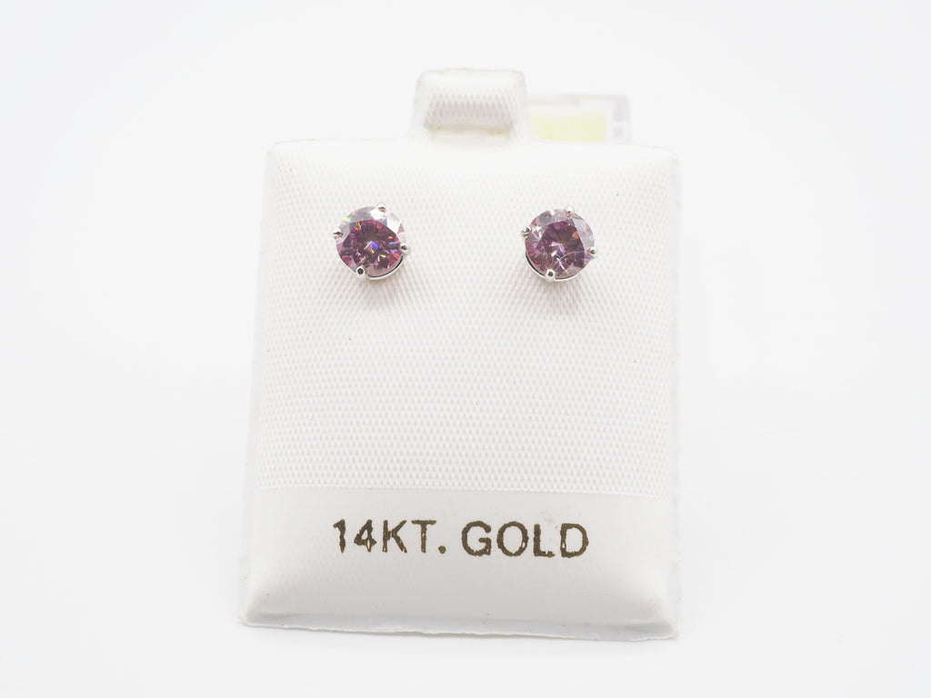 14K White Gold 6mm  Pink Moissanite Stud, Moissanite Earring
