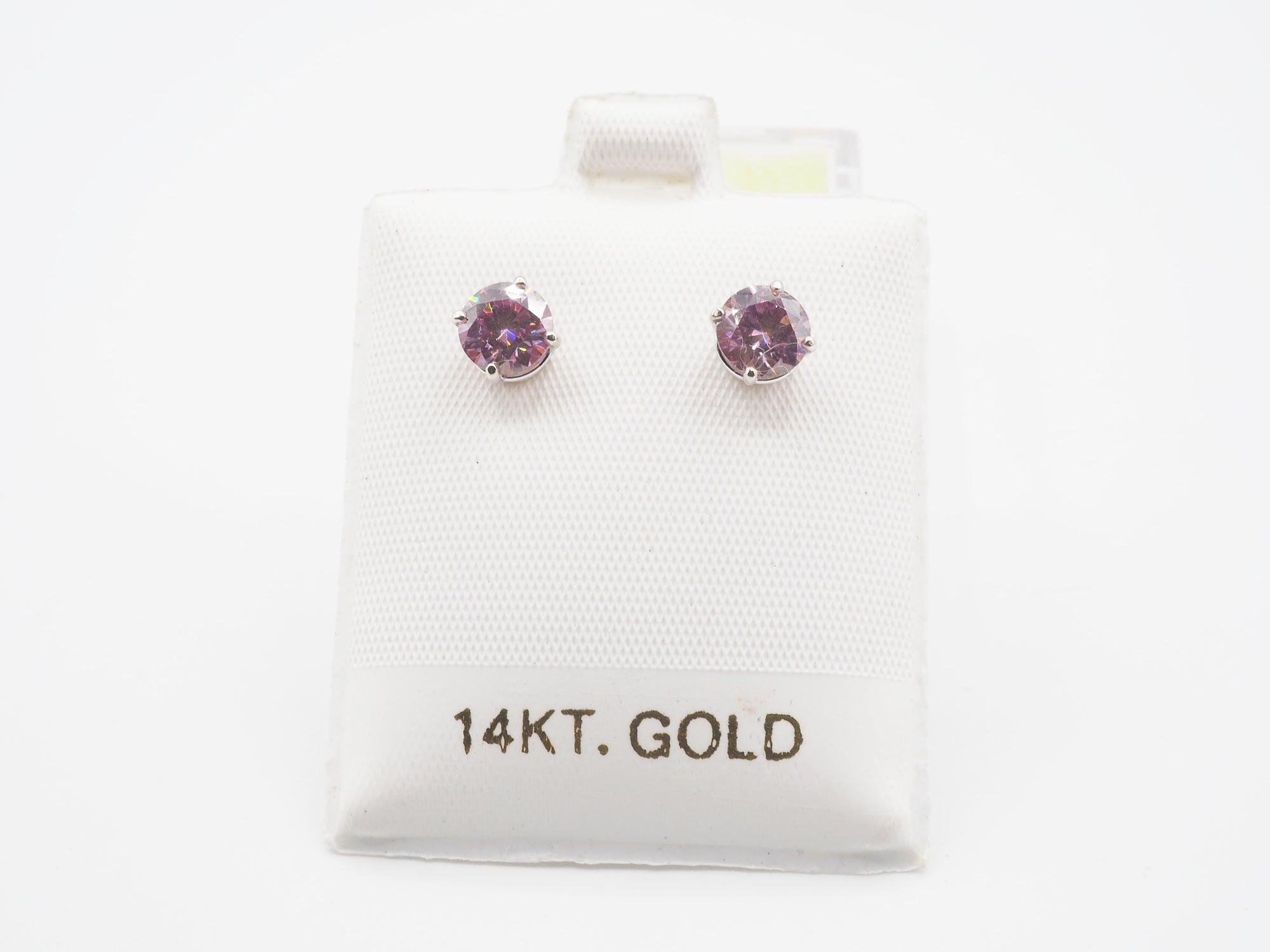 14K White Gold 6mm  Pink Moissanite Stud, Moissanite Earring