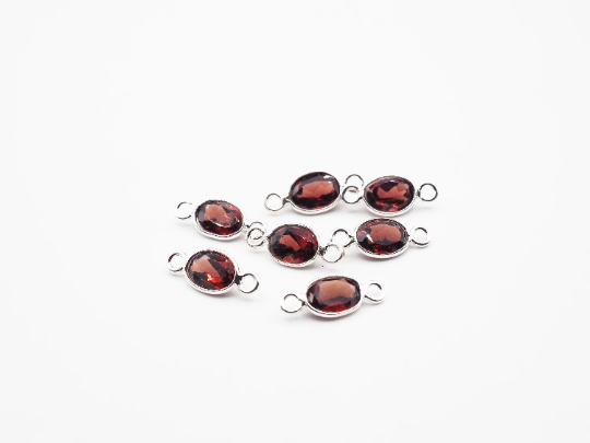 7x5mm Garnet Bezel, Double  Connector, Garnet Bezel, Garnet Charm, 925 Sterling Silver