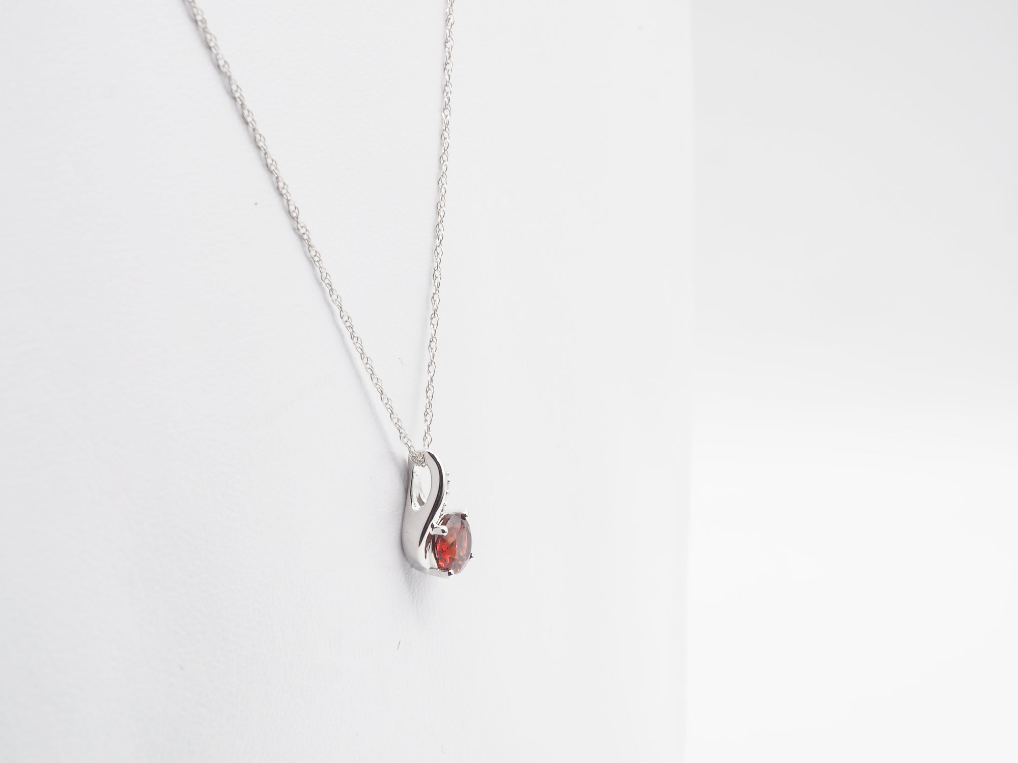 10K White Gold Garnet with Diamond Pendant