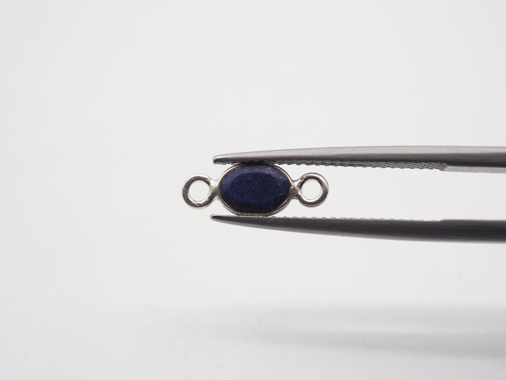 Lapis Silver Bezel 7x5mm , Double  Connector, 925 Sterling Silver