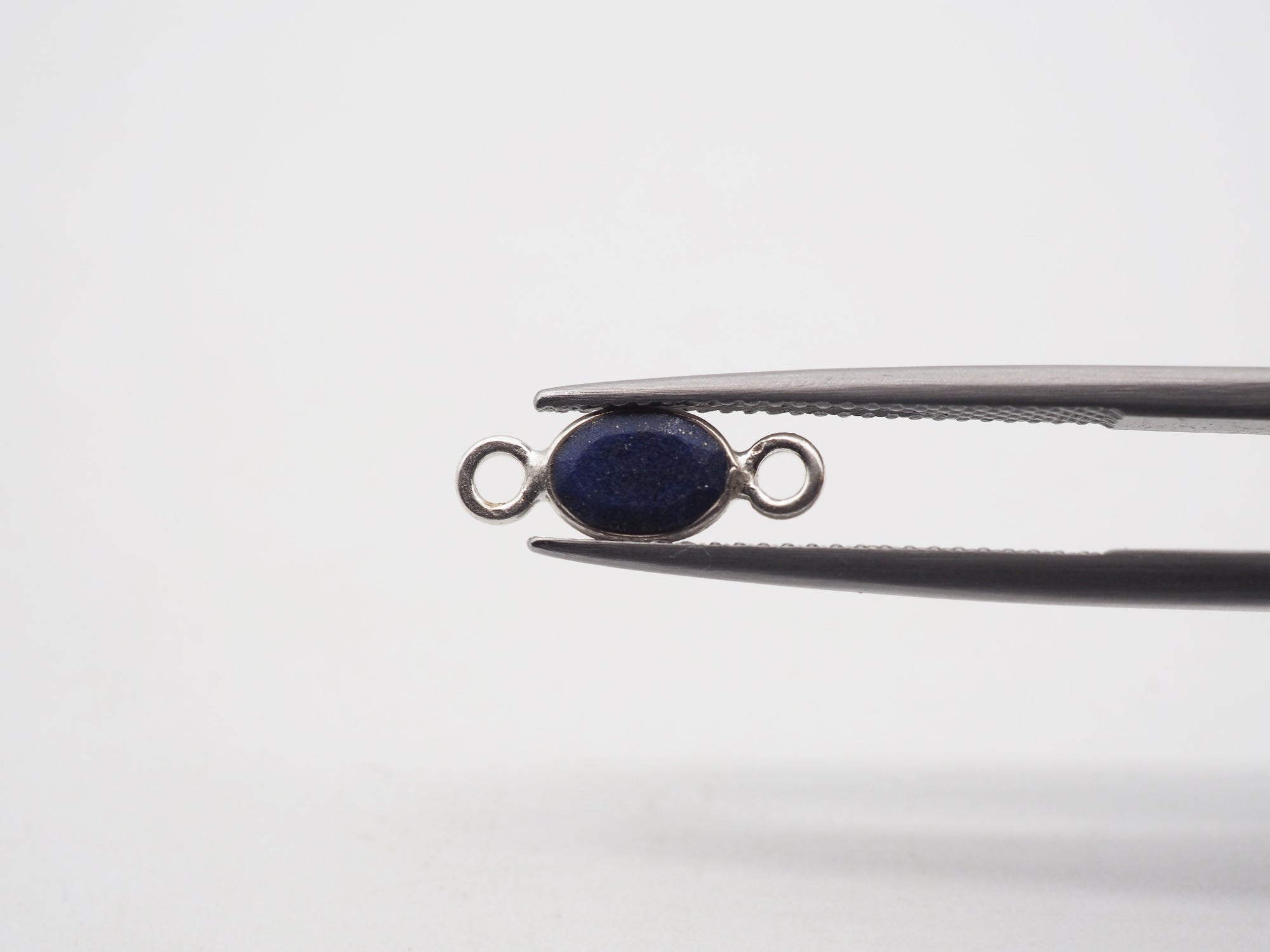 Lapis Silver Bezel 7x5mm , Double  Connector, 925 Sterling Silver
