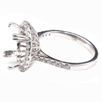 14K White Gold Ring Oval 11 x 9 mm With White Diamonds , Semi-Mount