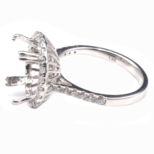 14K White Gold Ring Oval 11 x 9 mm With White Diamonds , Semi-Mount