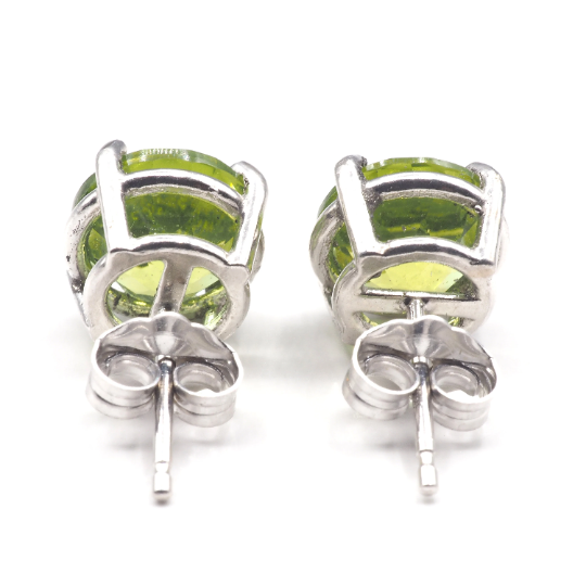 Peridot Round 8 mm Stud Earrings in 14K White Gold, 4.55 Carat