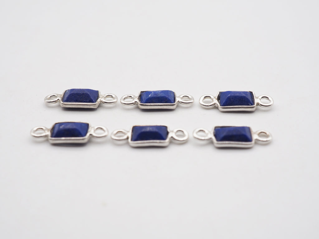 Lapis Silver Bezel 6x4mm ,Double Connector, 925 Sterling Silver