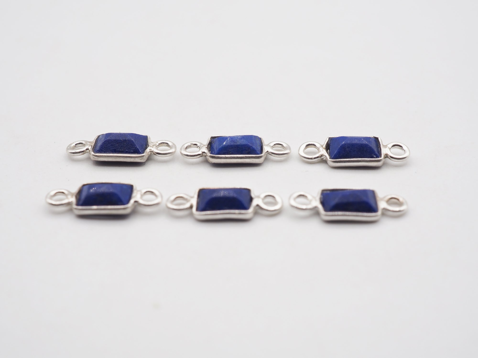 Lapis Silver Bezel 6x4mm ,Double Connector, 925 Sterling Silver