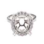 14K White Gold Ring Oval 12 x 10 mm With White Diamonds , Semi-Mount