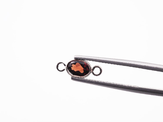 7x5mm Garnet Bezel, Double  Connector, Garnet Bezel, Garnet Charm, 925 Sterling Silver