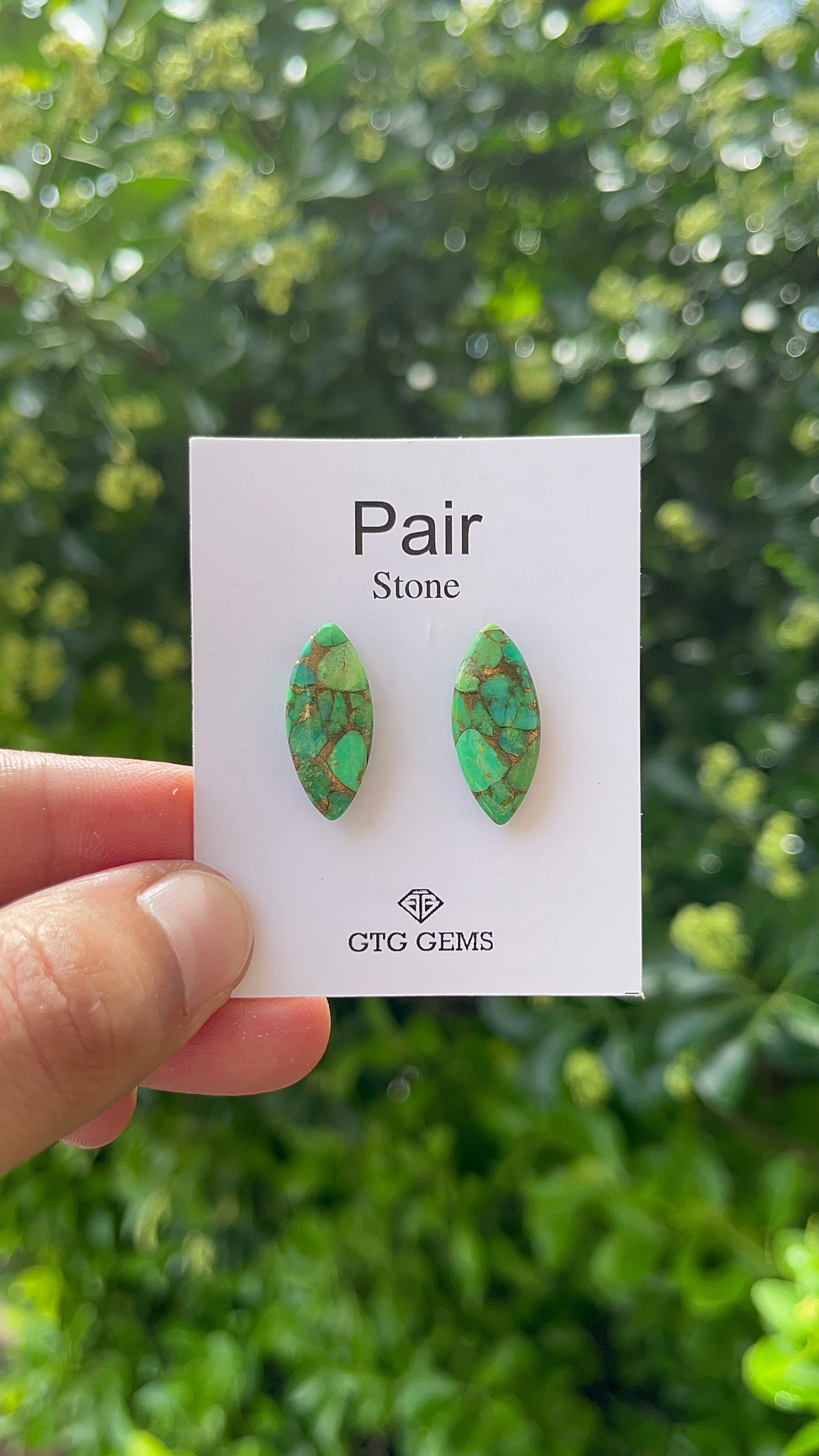 Green Copper Turquoise, Cabochon Matching Pair 23x10mm,  Approximately 10.50 Carat (GTG-MGT-6)