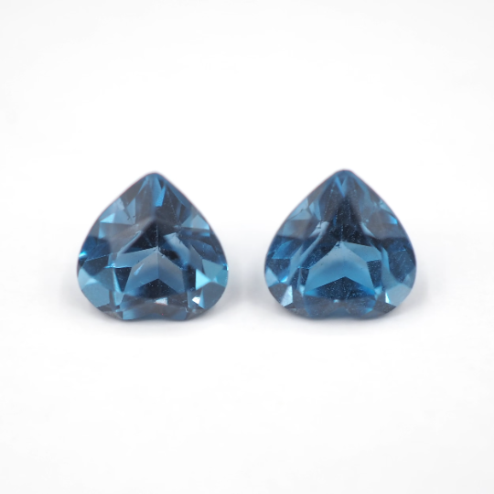 Blue Topaz Heart Shape 7mm Matching Pair Approximately 3.33 Carat