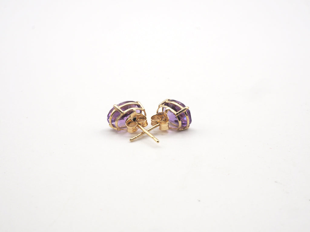 14K Yellow Gold Oval Amethyst Stud, Amethyst Stud/Earring