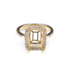 14K Yellow Gold Ring Emerald Cut 10x8 mm With White Diamonds , Semi-Mount