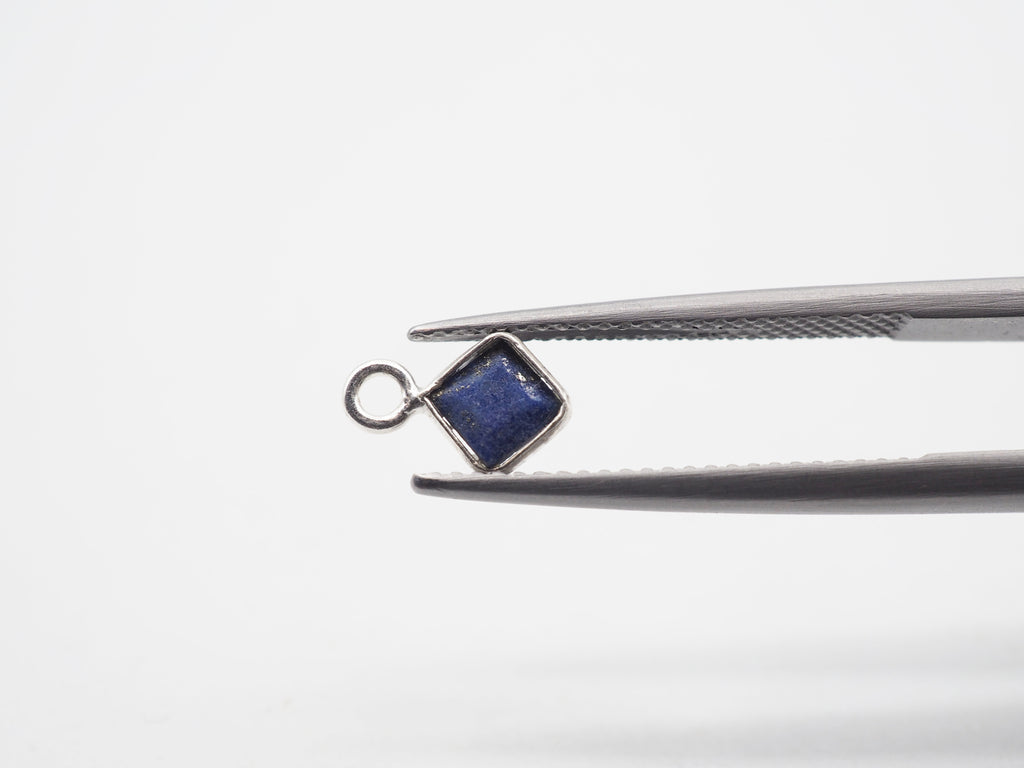 Lapis Silver Bezel 4x4mm , Single Connector, 925 Sterling Silver