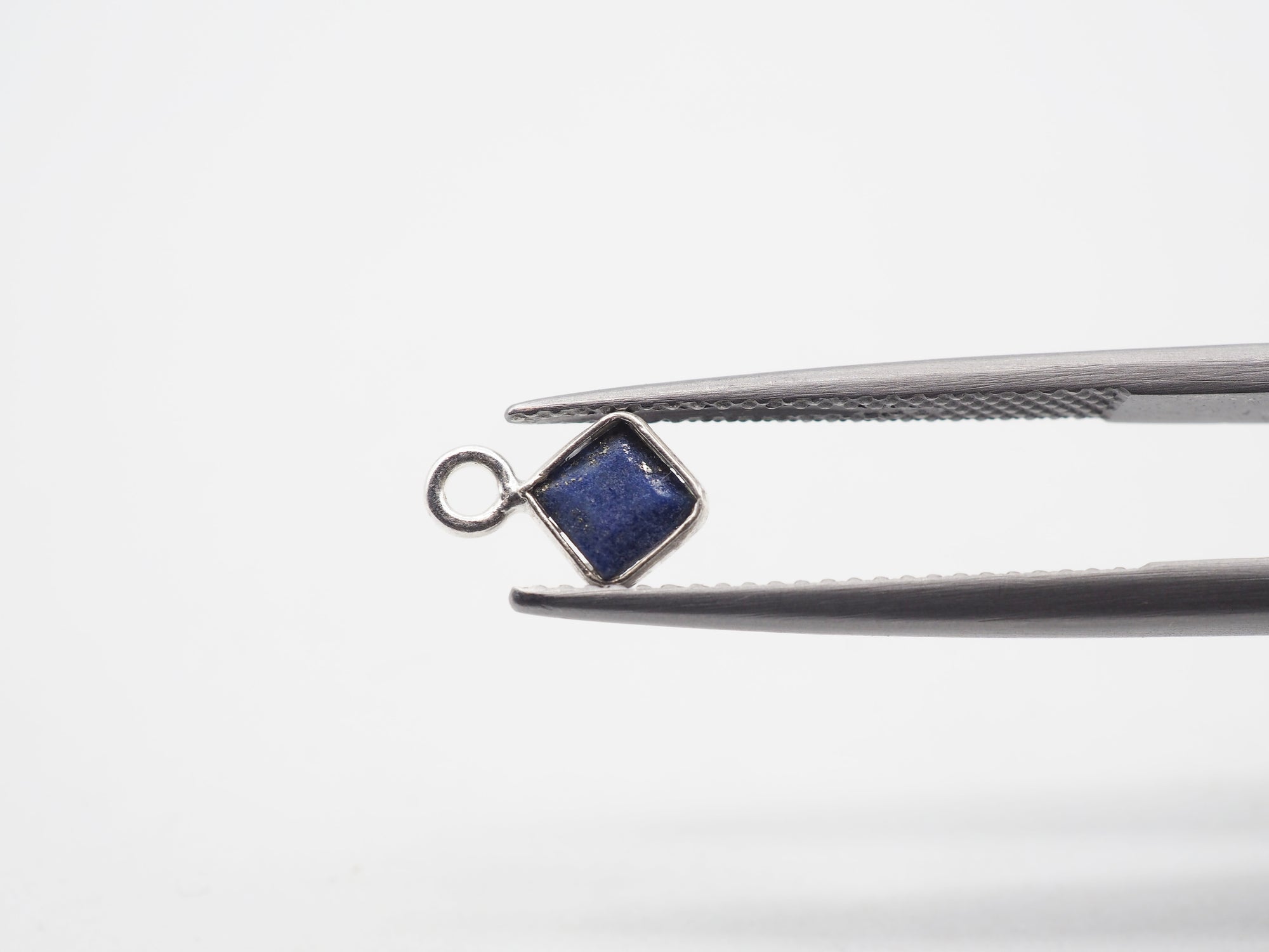 Lapis Silver Bezel 4x4mm , Single Connector, 925 Sterling Silver