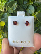 14K Yellow Gold Garnet  6mm Round  Stud, Garnet Earring, Birthstone Stud