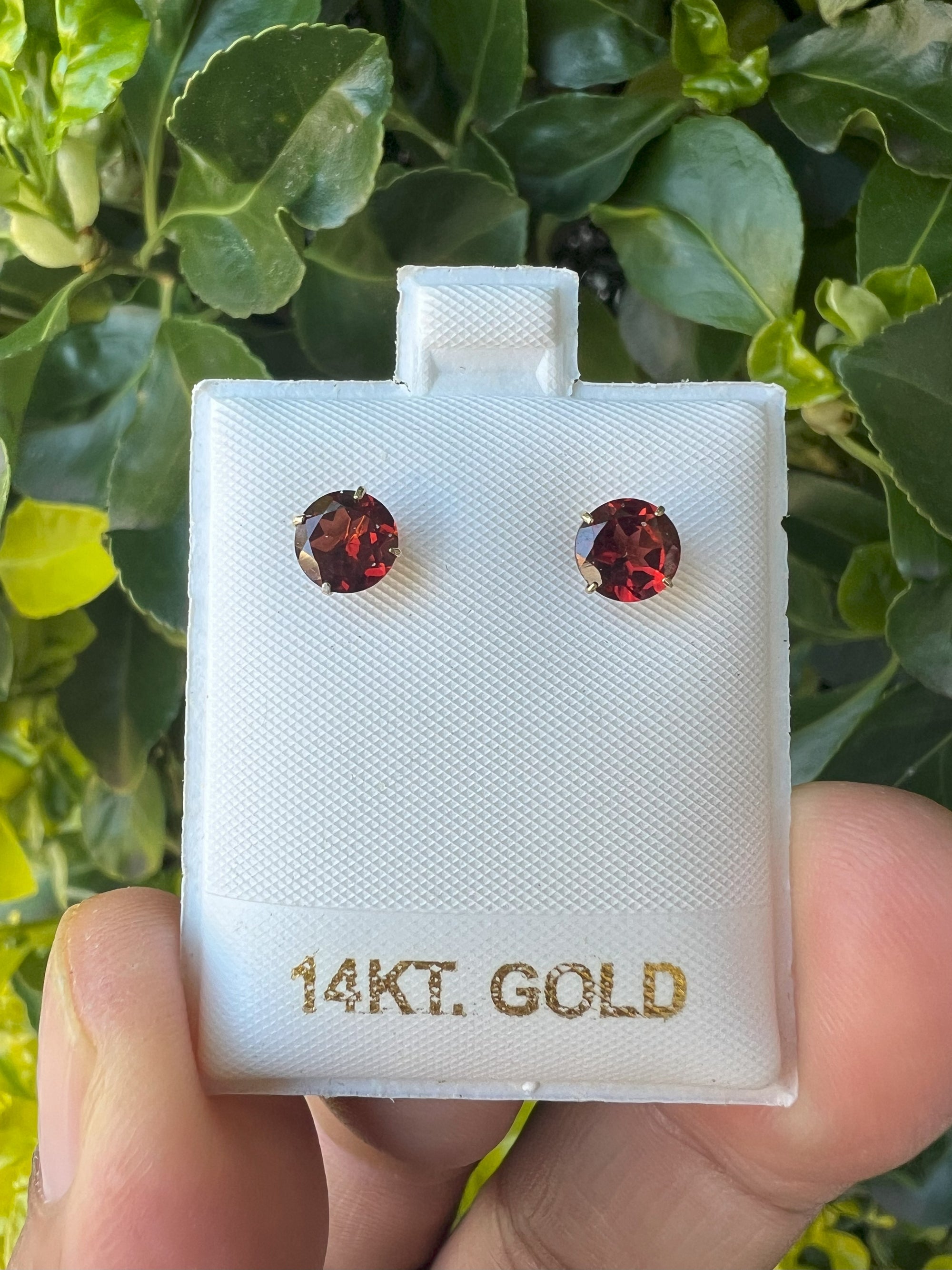14K Yellow Gold Garnet  6mm Round  Stud, Garnet Earring, Birthstone Stud
