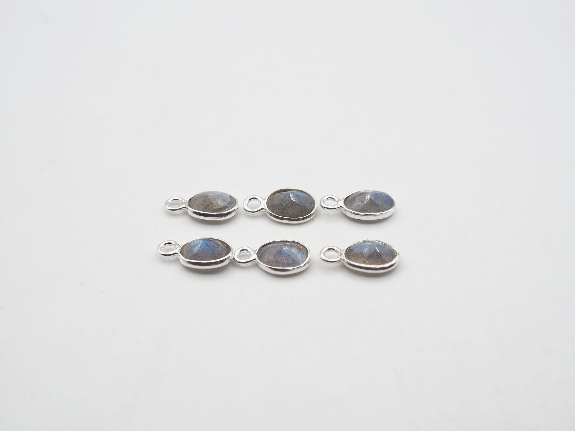 Labradorite Silver Bezel 7x5mm, Single Connector, Labradorite Charm