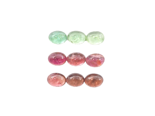 Tourmaline Multi-Color Cabs Oval 7 x 5mm Approximately 8.68 Carat, 9 Pieces
