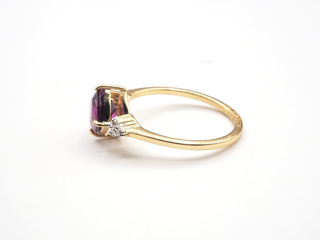 18K Yellow Gold Purple Garnet with Diamond  Ring