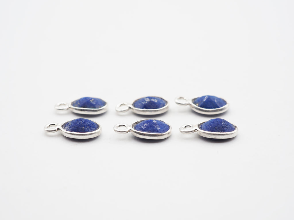 Lapis Silver  Bezel 7x5mm ,Single Connector, 925 Sterling Silver