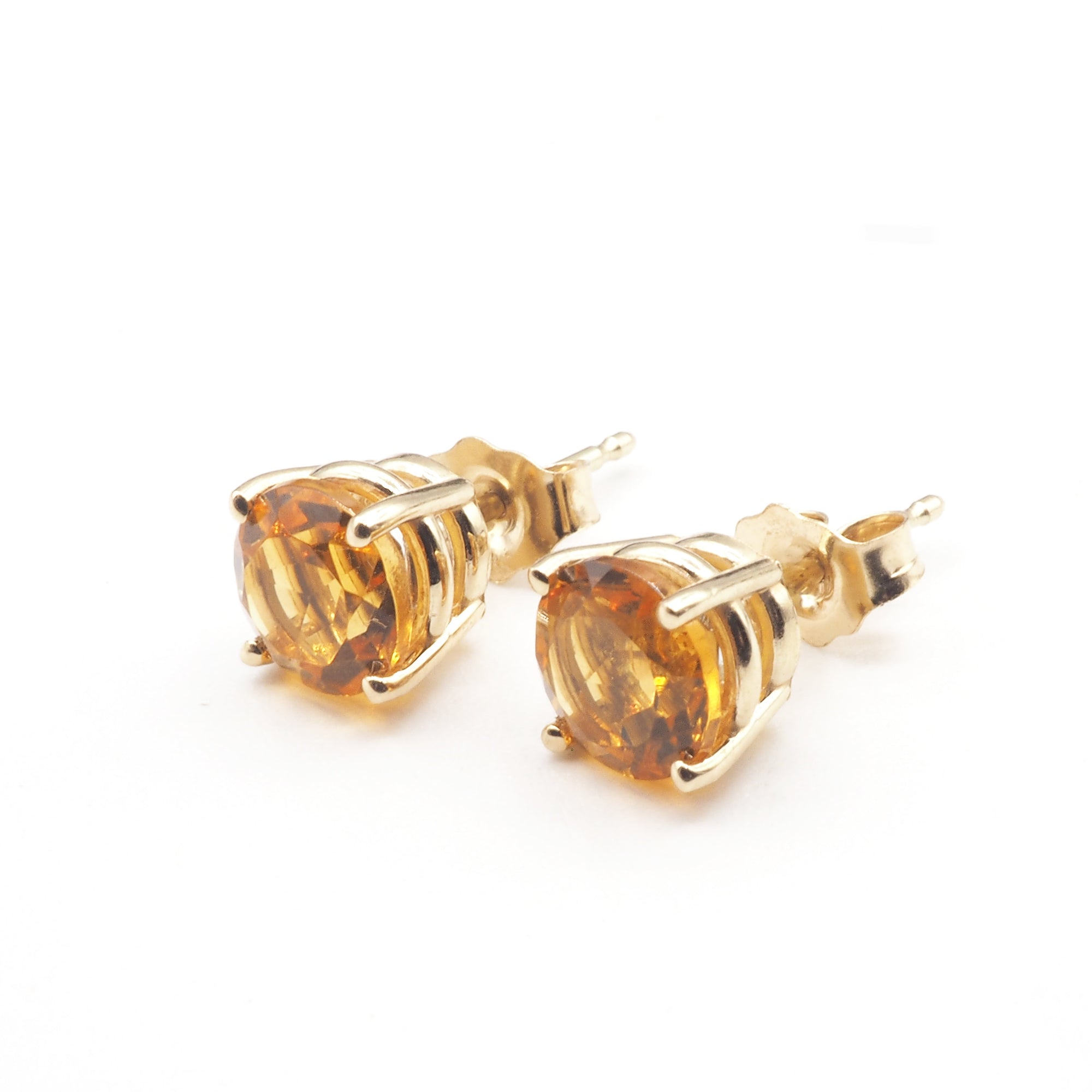 Citrine  Round  7mm Stud Earrings in 14K White  Gold