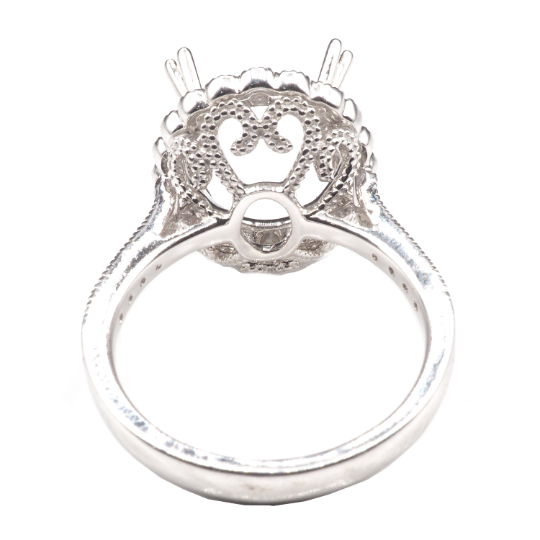 14K White Gold Ring Oval 12 x 10 mm With White Diamonds , Semi-Mount