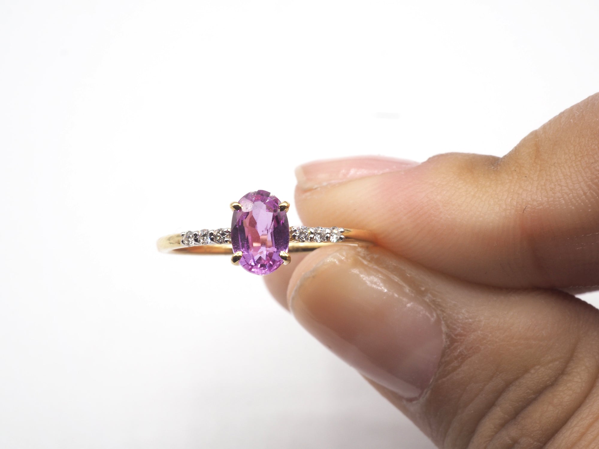 18K Yellow Gold Pink Sapphire with Diamond  Ring