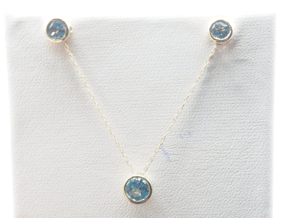 10K Yellow Gold Blue Topaz stud and Pendant