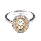 14K White Yellow Gold Ring Oval 7 x 5 mm With White Diamonds, Semi-Mount