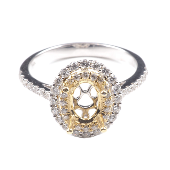 14K White Yellow Gold Ring Oval 7 x 5 mm With White Diamonds, Semi-Mount