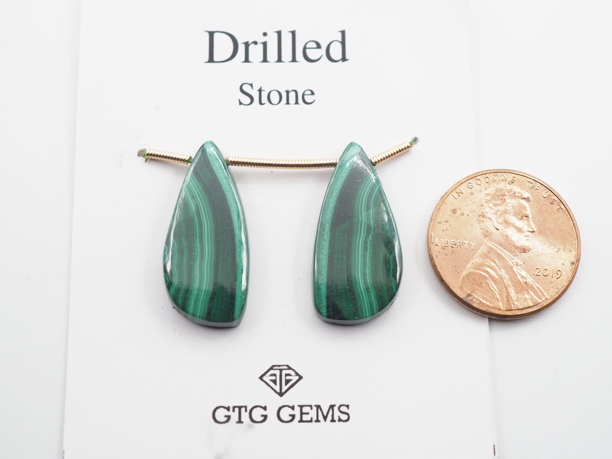 Drilled Malachite Matching Pair 23x11mm Approximately 25 Carat