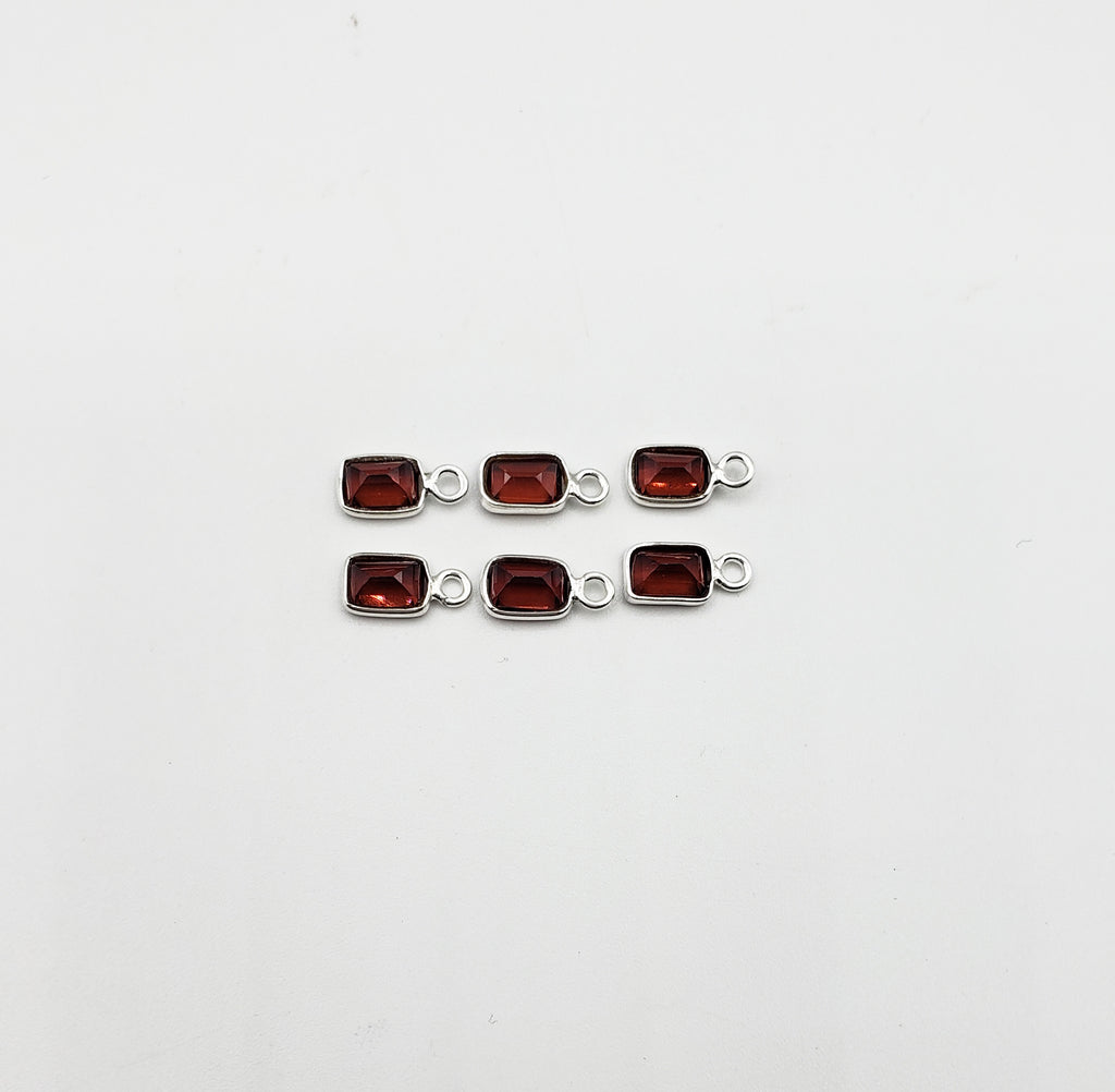 Garnet Bezel Rectangle Shape 7x5mm , Single  Connector, Garnet Bezel, Garnet Charm, 925 Sterling Silver