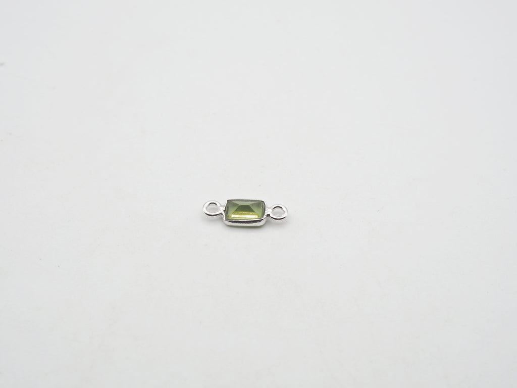 6x4mm Peridot Silver Bezel, Double Connector, Peridot Bezel, Peridot Charm