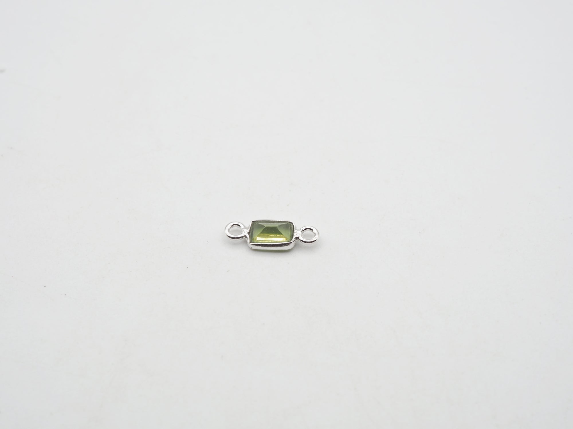 6x4mm Peridot Silver Bezel, Double Connector, Peridot Bezel, Peridot Charm