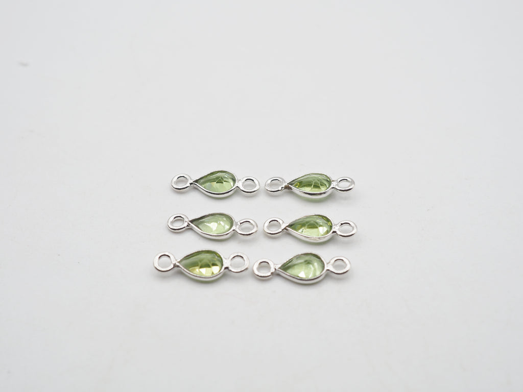 6x5mm Peridot Silver Bezel, Double Connector, Peridot teardrop  Bezel, Peridot Charm