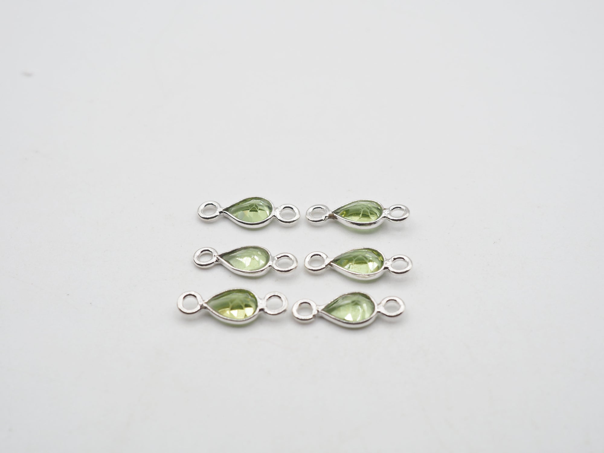 6x5mm Peridot Silver Bezel, Double Connector, Peridot teardrop  Bezel, Peridot Charm
