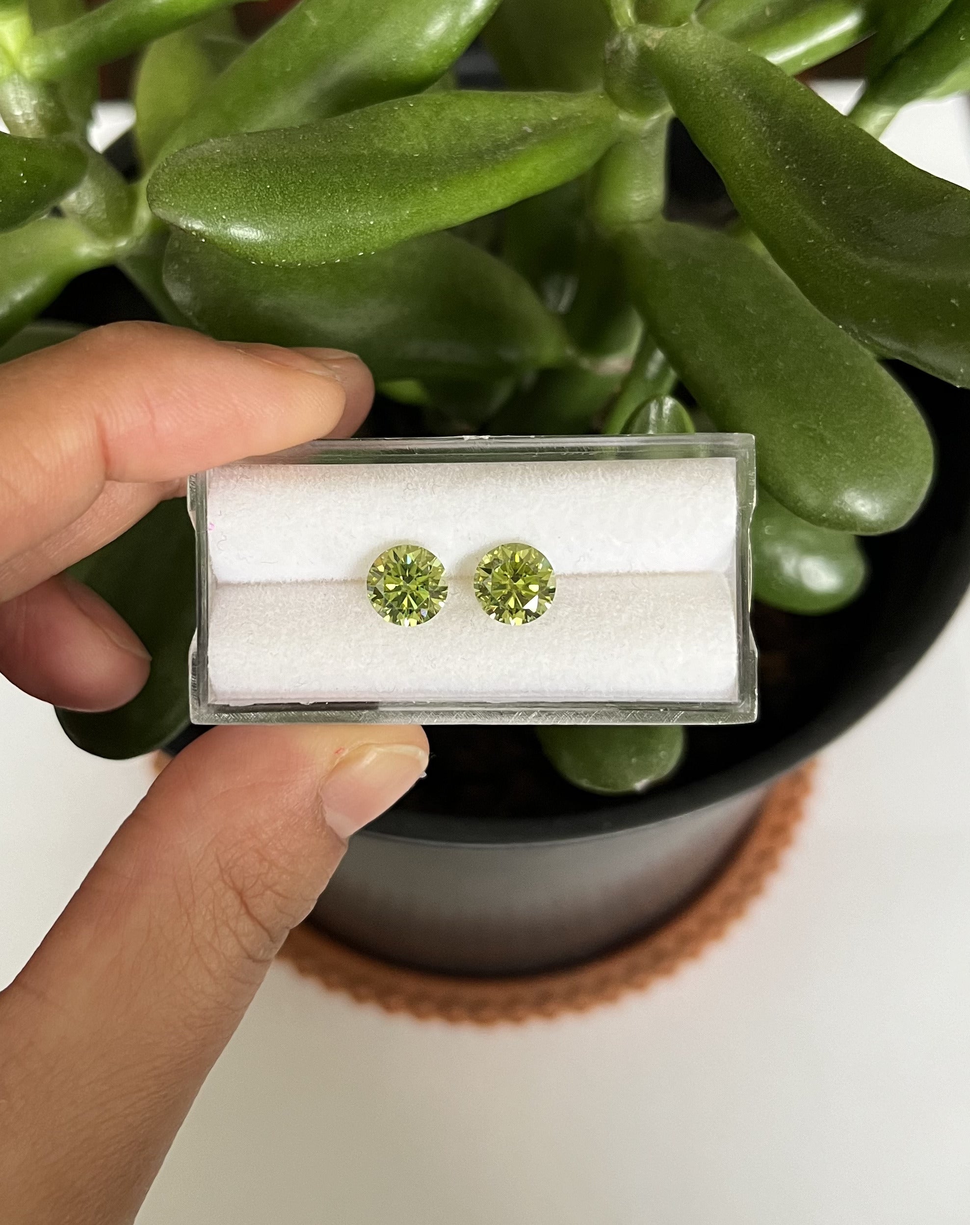 Green Moissanite Round Shape matching pair  7mm Approximately 2.42 Carat