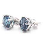 London Blue Topaz Round 7 mm Stud Earrings in 14K White Gold, 3.44 Carat