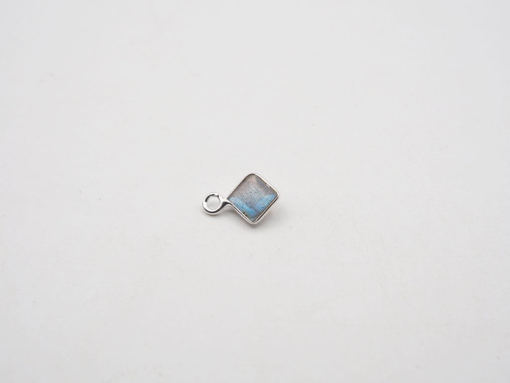 Labradorite Silver Bezel 5x5mm, Single Connector, Labradorite Charm