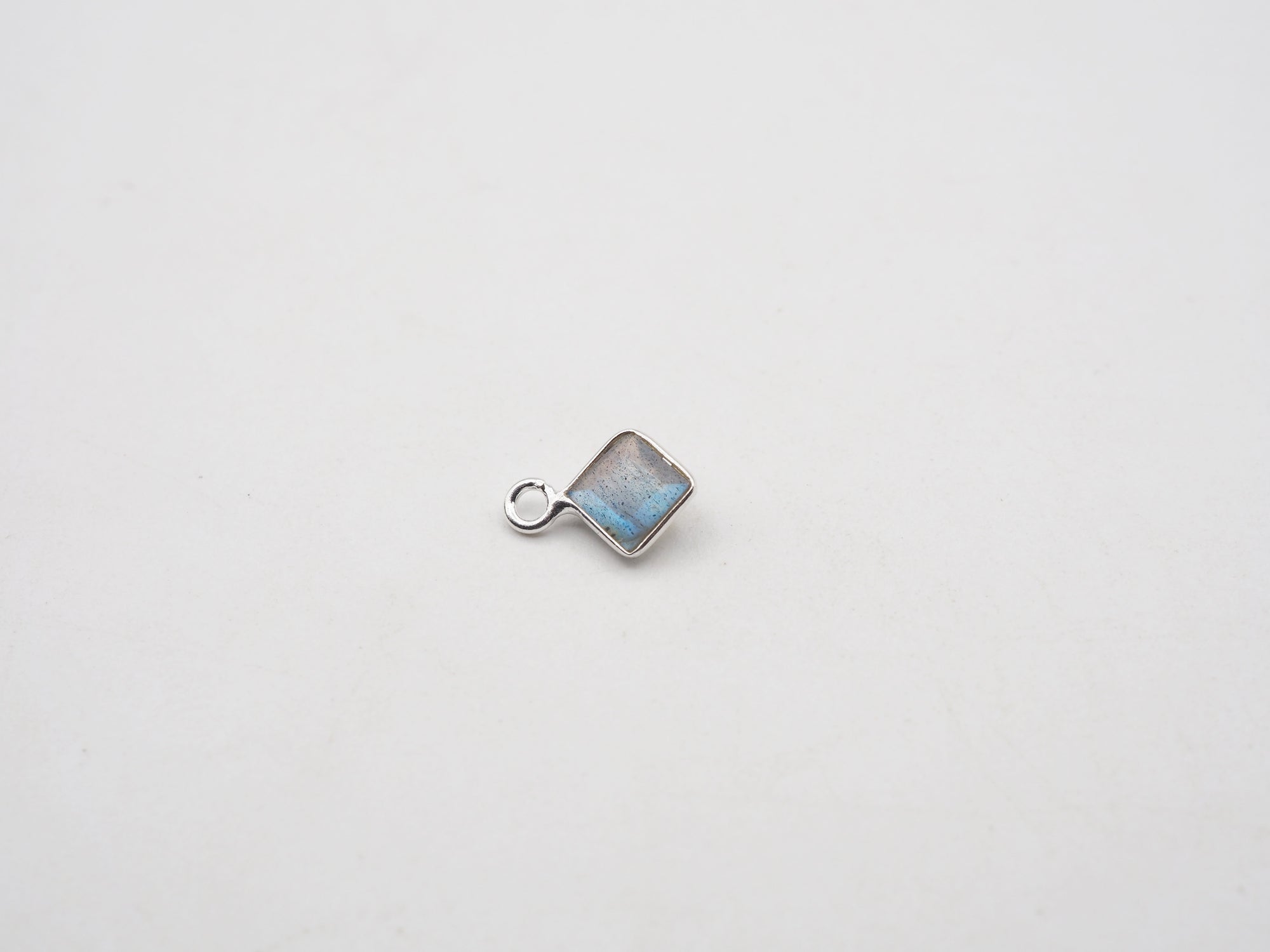 Labradorite Silver Bezel 5x5mm, Single Connector, Labradorite Charm