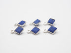 Lapis Silver Bezel 4x4mm , Single Connector, 925 Sterling Silver