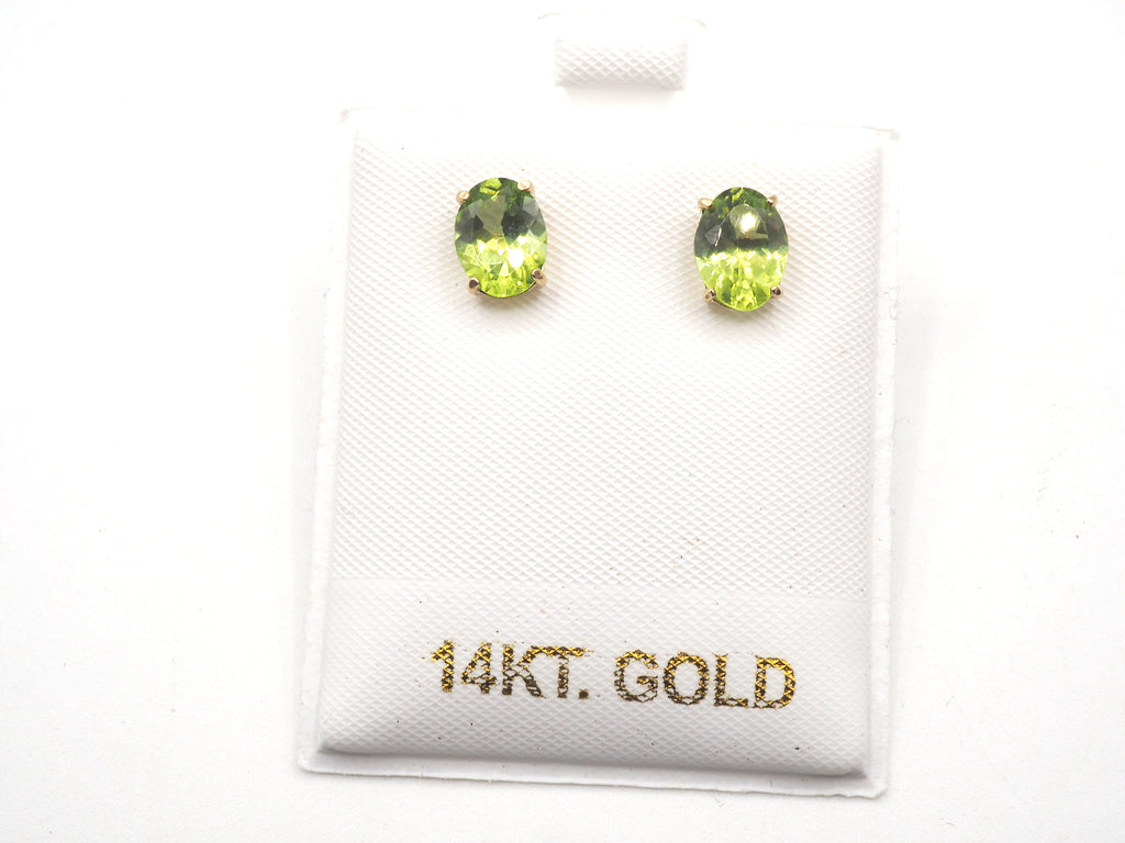 14K Yellow Gold Oval Peridot Stud, Peridot Stud/Earring