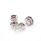 Purple Garnet  Round 5mm Stud Earrings in 14K White Gold