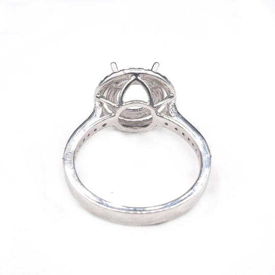 14K  White Gold Ring Round 6.5 mm With White Diamonds , Semi-Mount