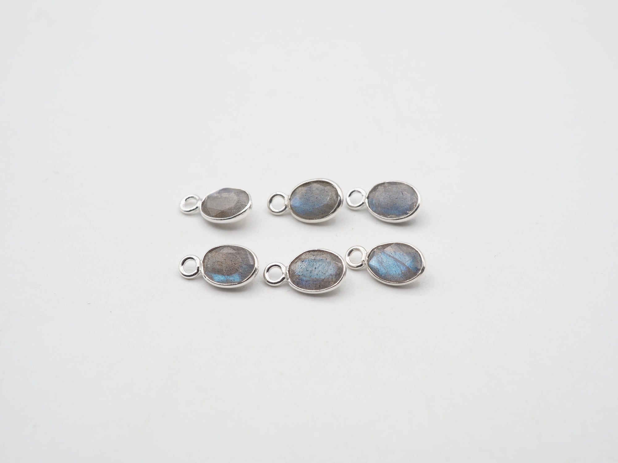 Labradorite Silver Bezel 7x5mm, Single Connector, Labradorite Charm