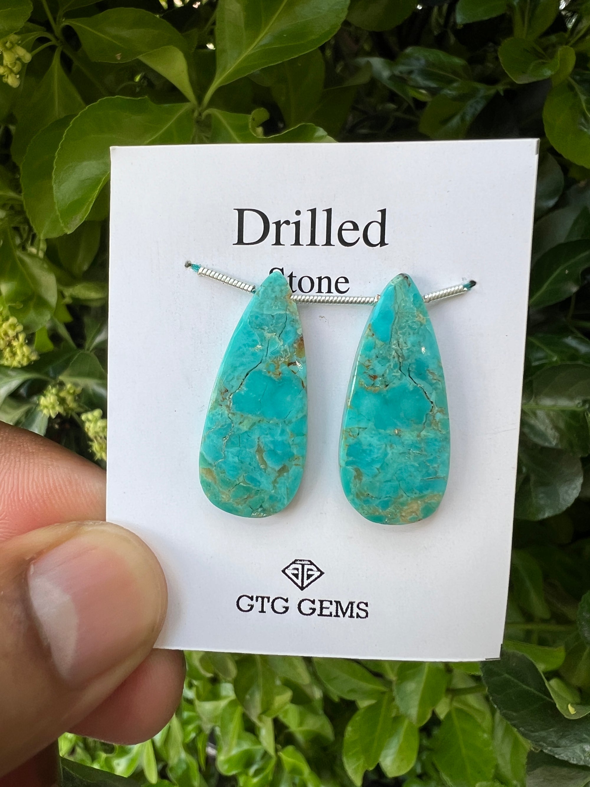 Drilled American Turquoise, Cabochon Matching Pair 30x13 mm,  Approximately 21 Carat (GTG-DAT-15)